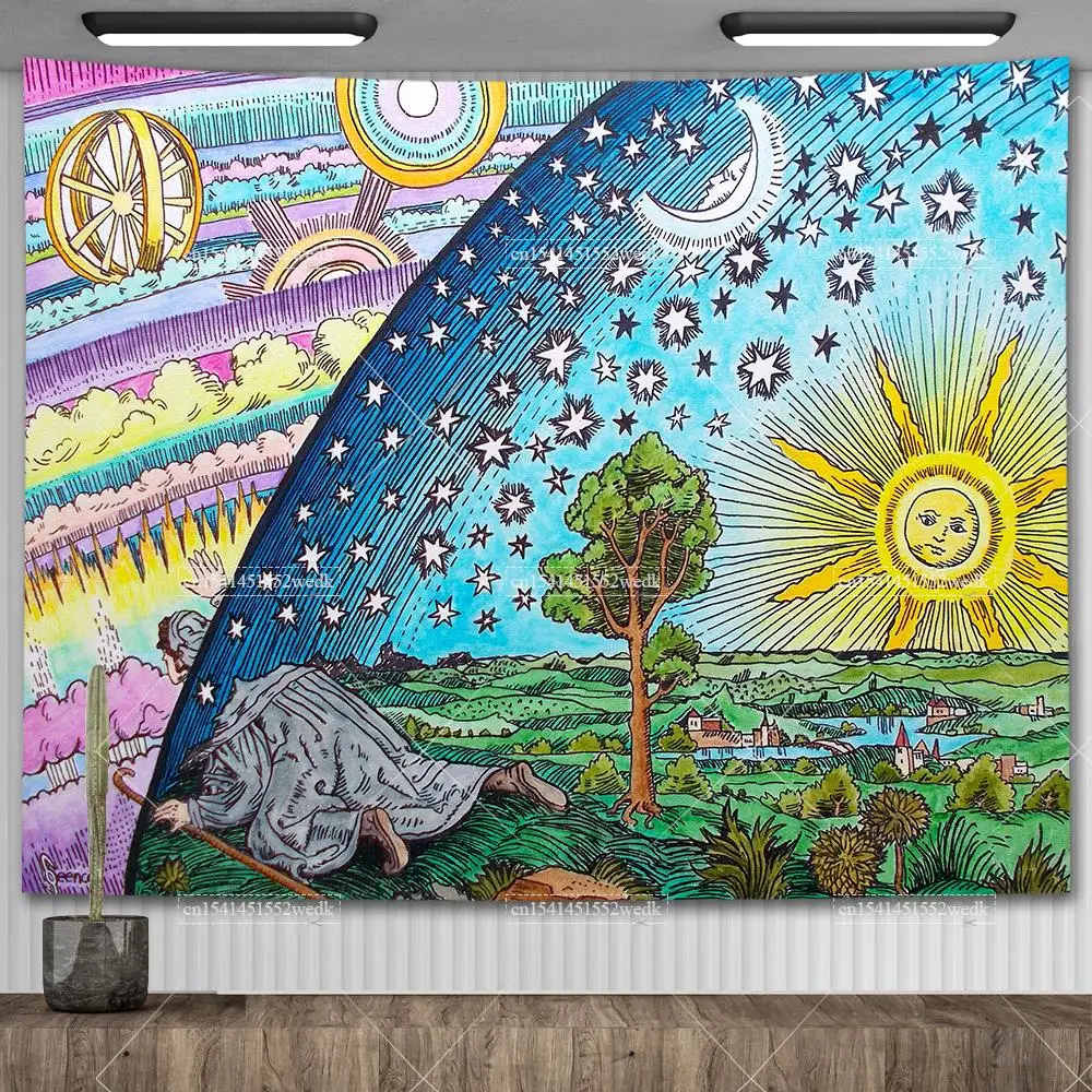 Gobelin ścienny Flammarion - dekoracja w stylu tarota Jasnoszary