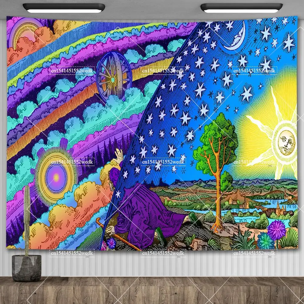 Gobelin ścienny Flammarion - dekoracja w stylu tarota Oliwekowa zielona