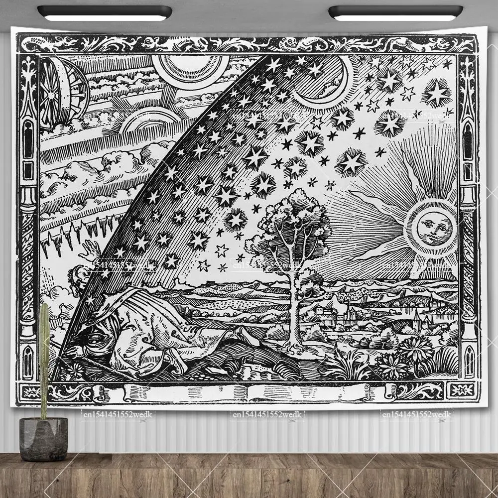 Gobelin ścienny Flammarion - dekoracja w stylu tarota Oliwkowy brąz