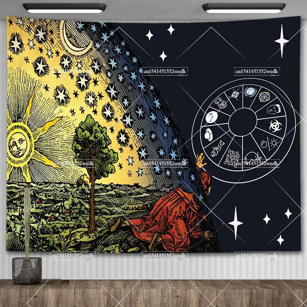 Gobelin ścienny Flammarion - dekoracja w stylu tarota Pomarańczowy fluorescencyjny