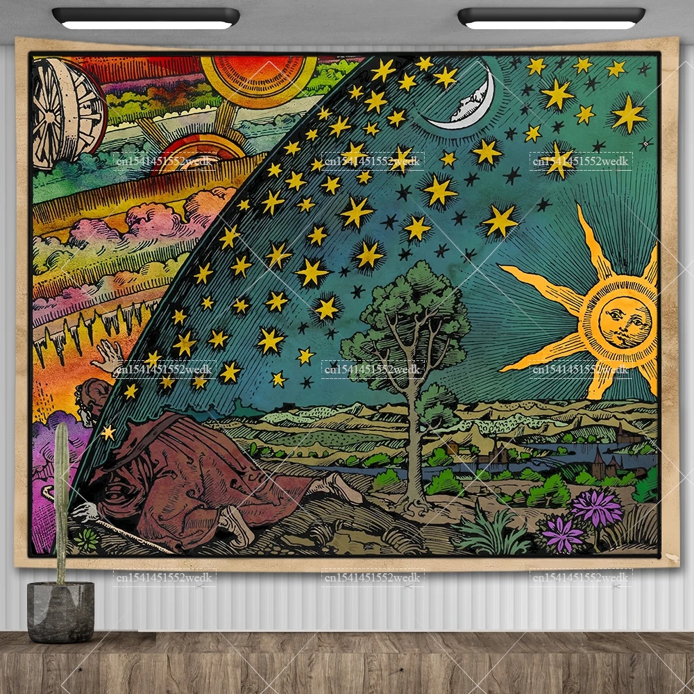 Gobelin ścienny Flammarion - dekoracja w stylu tarota Zielony fluorescencyjny