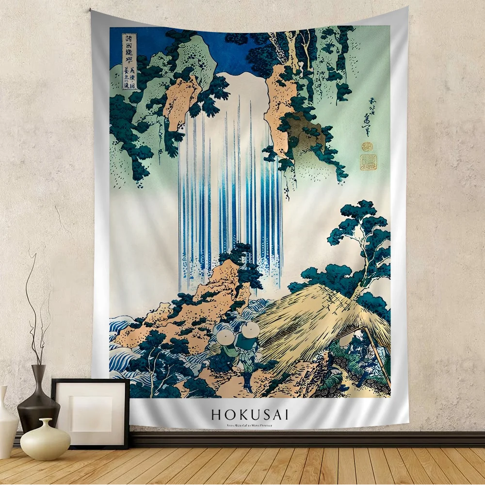Gobelin ścienny japoński Hokusai sztuka dekoracja salonu Głęboki fiolet