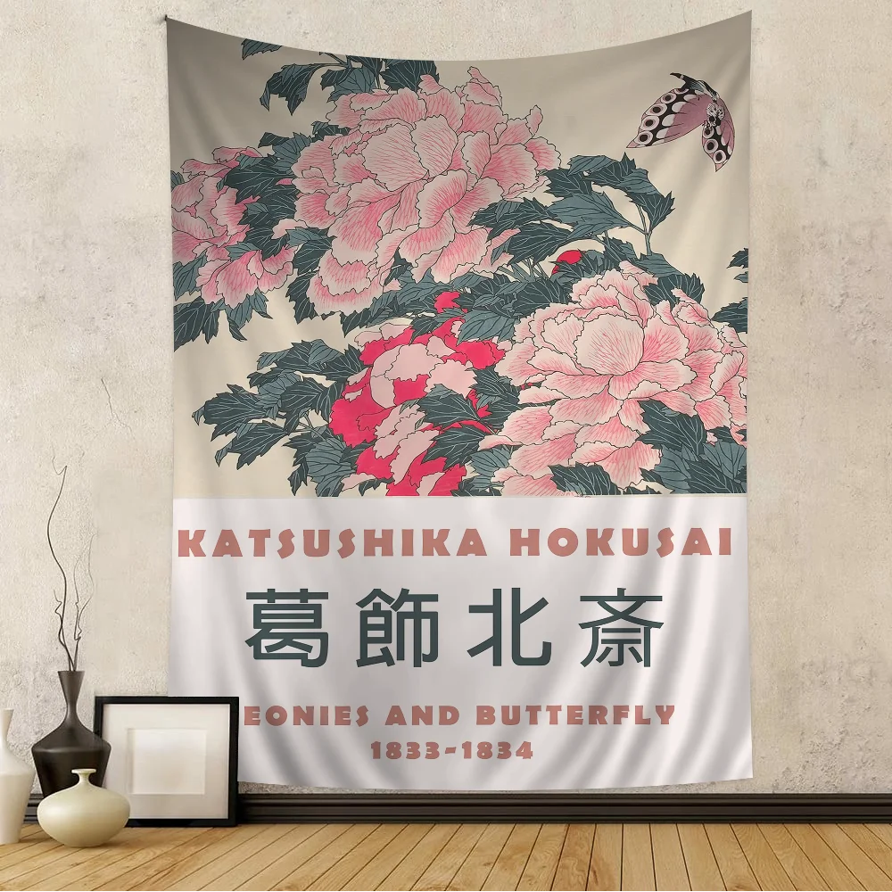 Gobelin ścienny japoński Hokusai sztuka dekoracja salonu świecić