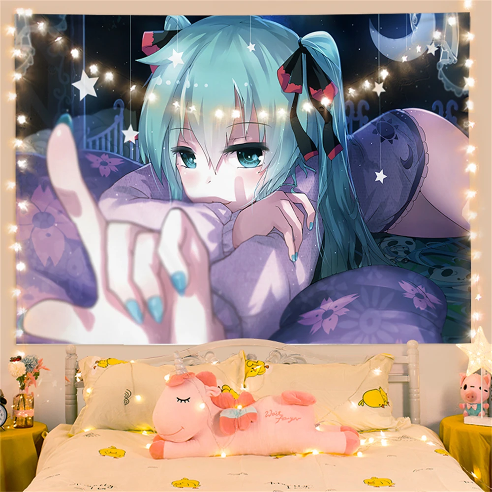 Gobelin ścienny kawaii japońska dziewczyna — dekoracja sypialni i pokoju Brązowy