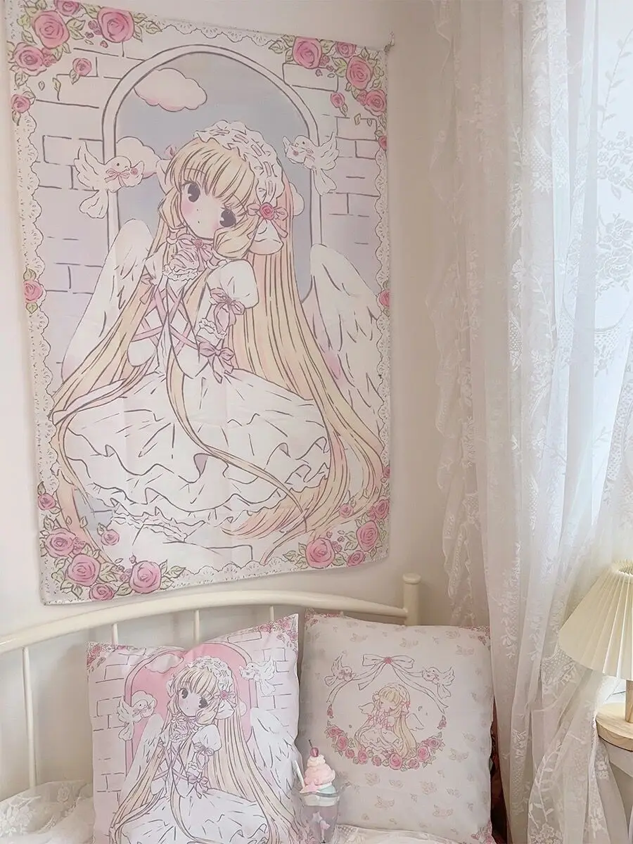 Gobelin ścienny kawaii w pastelowym stylu anime do pokoju Oliwkowy brąz