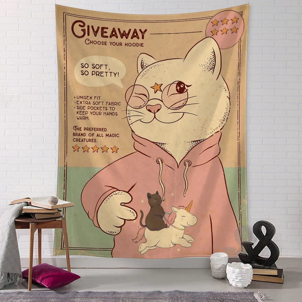 Gobelin ścienny z kotem w stylu kawaii Jasnozielony