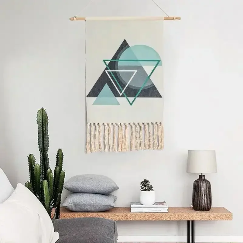 Gobelin ścienny nordycki bawełna – geometryczna makrama z frędzlami Kryształ