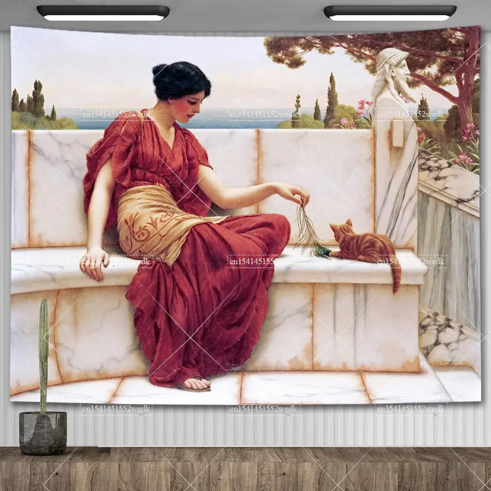 Gobelin ścienny Pani z Shalott Waterhouse - reprodukcja Błękitny