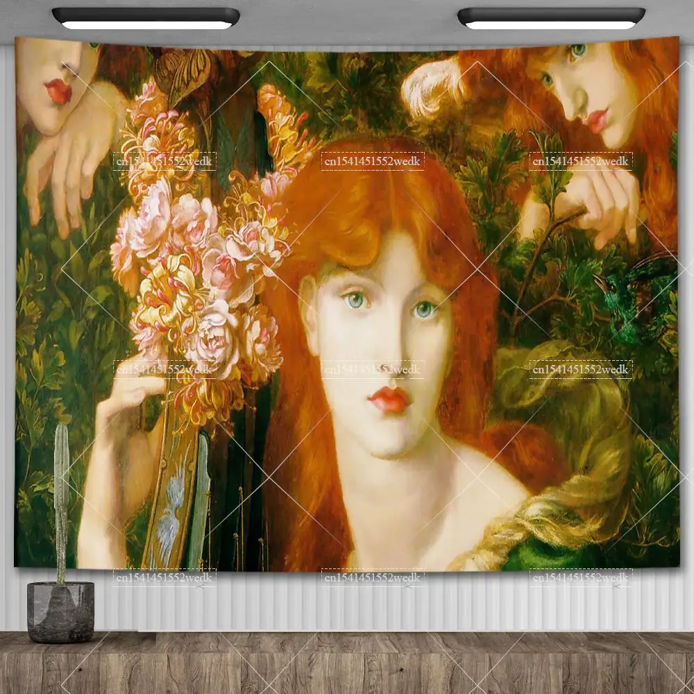 Gobelin ścienny Pani z Shalott Waterhouse - reprodukcja Granatowy