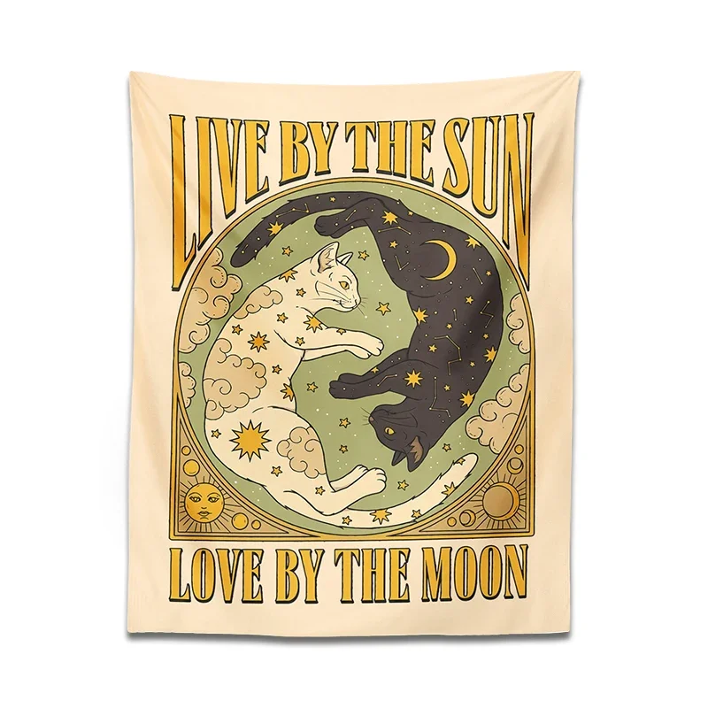 Gobelin ścienny tarot z kotem i księżycem — retro mistyczny wystrój Morela