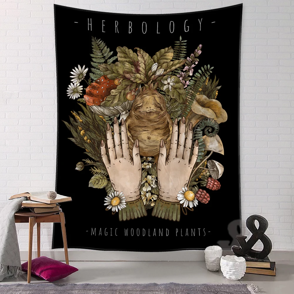 Gobelin ścienny Vintage Słońce Księżyc z motywem botanicznym - dekoracja boho Jasnozielony