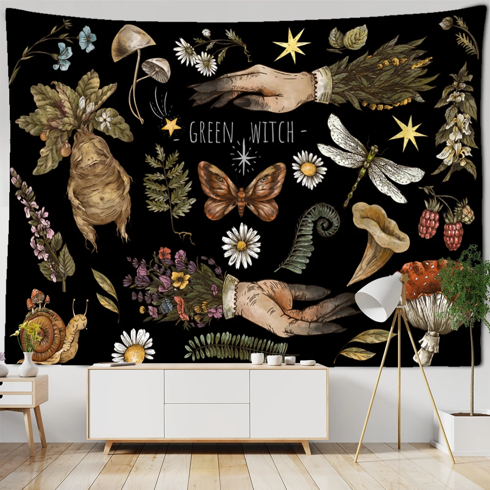 Gobelin ścienny Vintage Słońce Księżyc z motywem botanicznym - dekoracja boho Masło