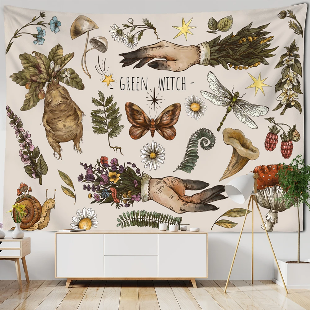 Gobelin ścienny Vintage Słońce Księżyc z motywem botanicznym - dekoracja boho Mięso