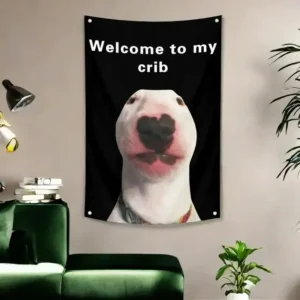 Gobelin śmieszny z bull terrierem meme do akademika Czarny