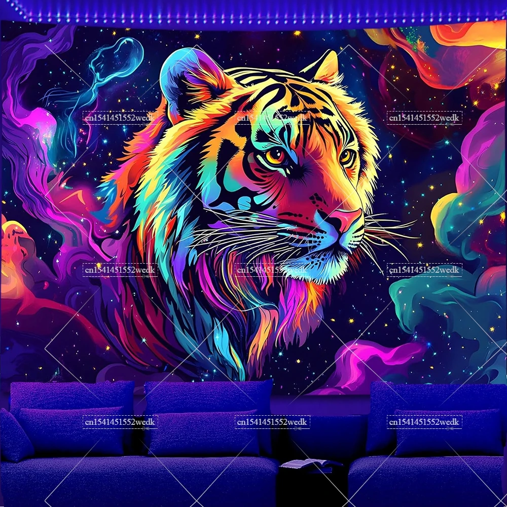 Gobelin świecący w ciemności, tygrys, fluorescencyjny Fioletowo szary