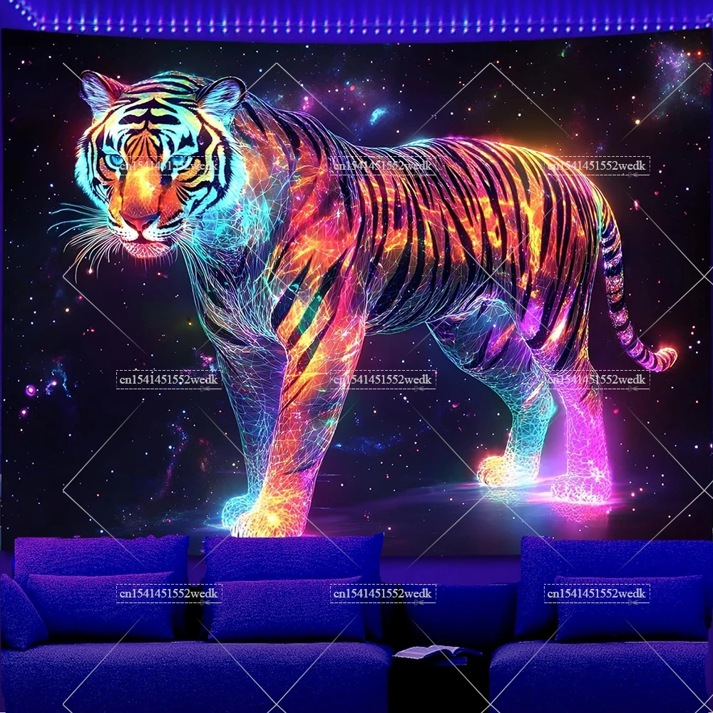 Gobelin świecący w ciemności, tygrys, fluorescencyjny Oliwkowy brąz