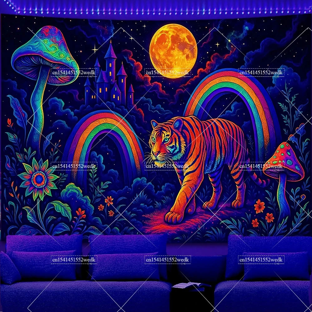 Gobelin świecący w ciemności, tygrys, fluorescencyjny Pomarańczowy fluorescencyjny