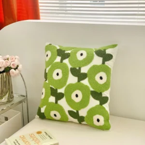 Haftowana poszewka boho kwiatowa z tuftingiem miękka na sofę Szary