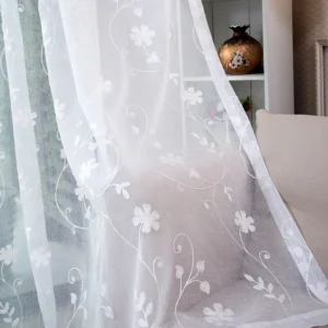 Haftowane firanki z woalu białe koreańskie do salonu i sypialni żółty