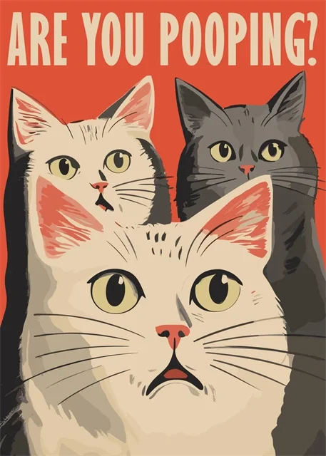 Humorystyczny plakat do łazienki z kotami na płótnie Biały