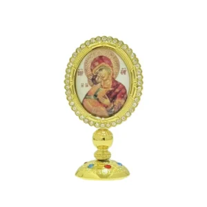 Ikona prawosławna z kryształkami - figurka na stół Ciemnozielony