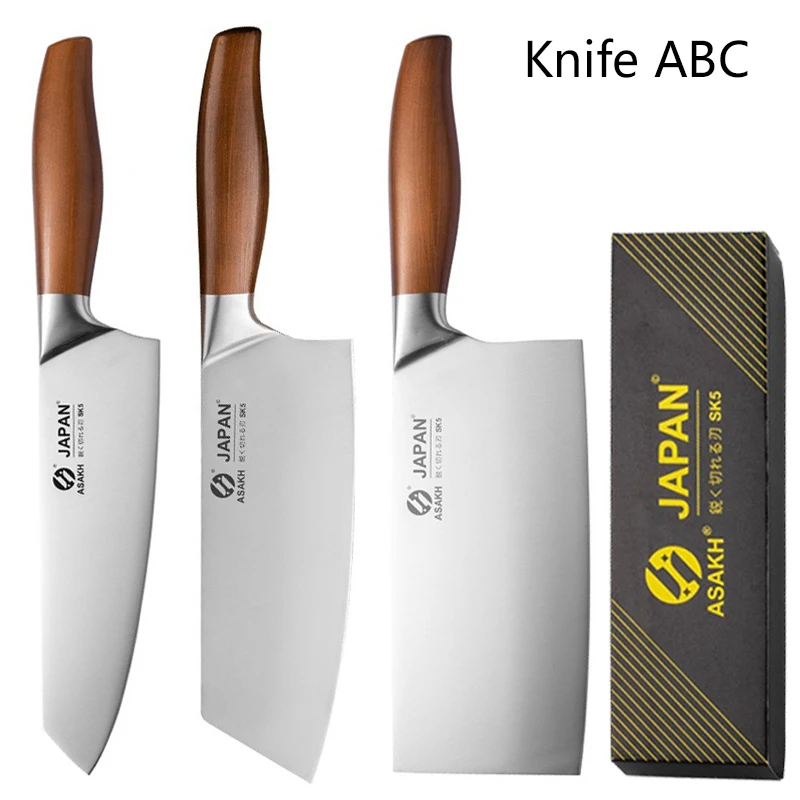 Japoński nóż kuchenny ze stali nierdzewnej - Santoku i nóż szefa kuchni 3PCS