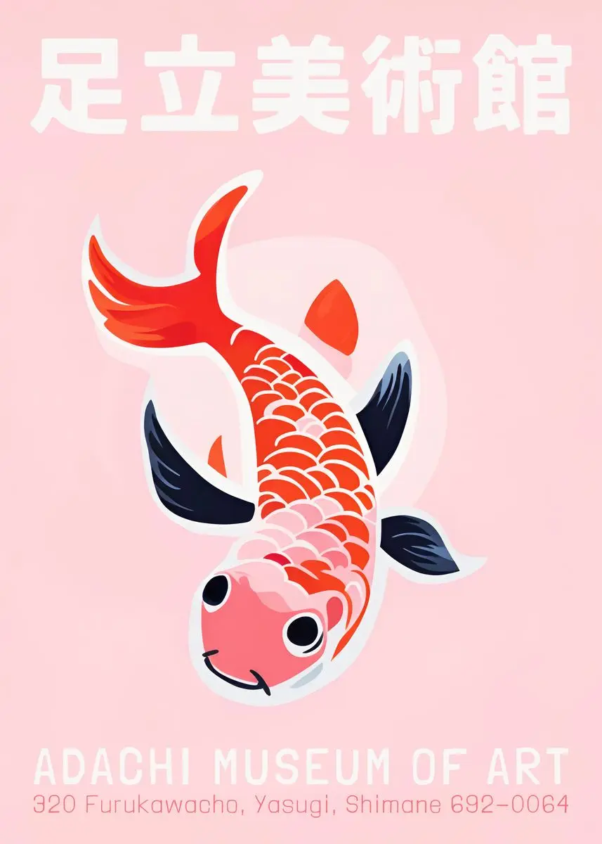 Japoński plakat estetyczny z żurawiem i karpiem koi — retro obraz na płótnie Ciemny szary