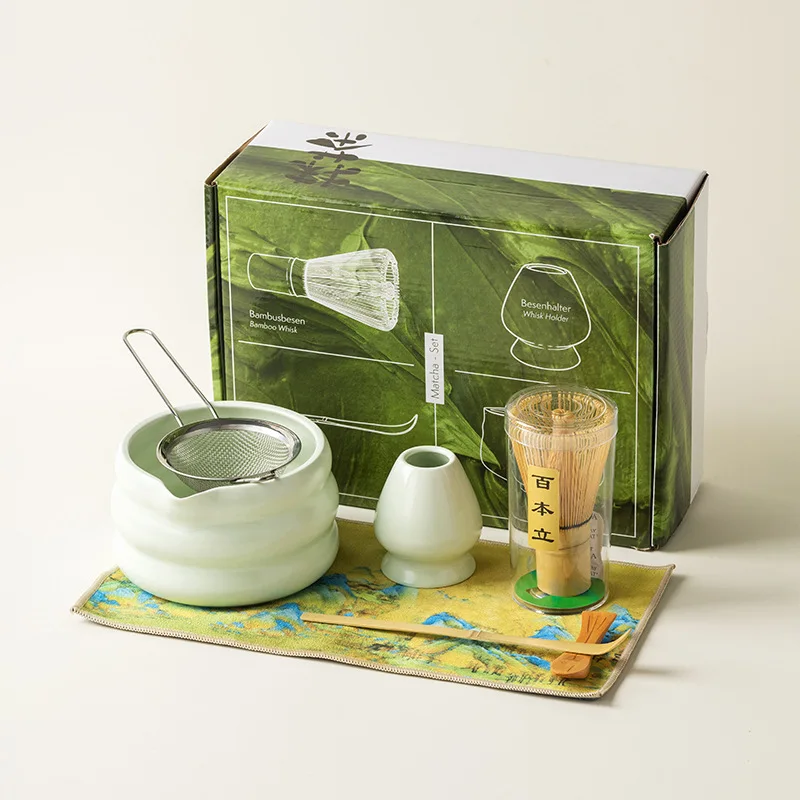 Japoński zestaw do matcha 4/7 elementów z miską i uchwytem na ubijak Ciemny szary
