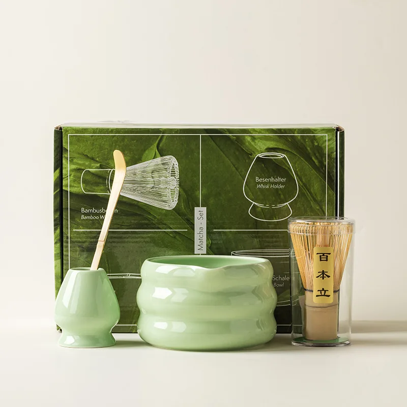 Japoński zestaw do matcha 4/7 elementów z miską i uchwytem na ubijak Jasnoszary