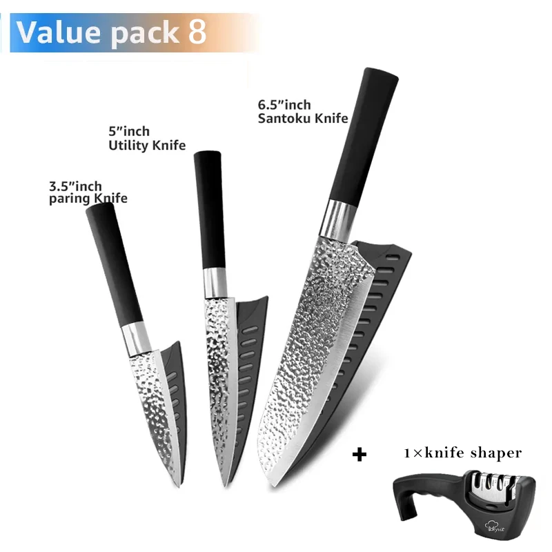 Japońskie noże kuchenne ze stali nierdzewnej, zestaw szefa kuchni Value pack 8