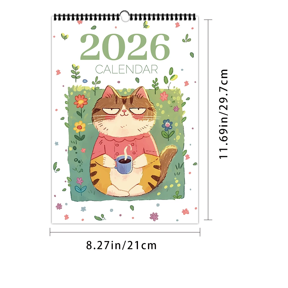 Kalendarz ścienny 2026 z kotami, planer miesięczny, 12 miesięcy Wielo