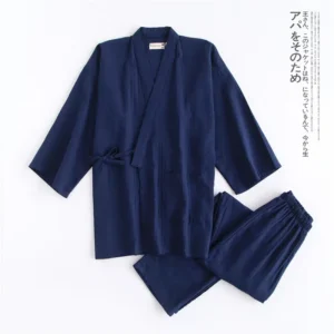 Kimono bawełniane z spodniami – komplet do snu dla mężczyzn Beżowy