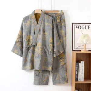 Kimono bawełniane dla mężczyzn z żakardowym wzorem – przewiewny szlafrok Armijna zieleń