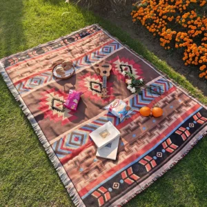 Koc boho western wzory na kemping i piknik outdoorowy Zielony