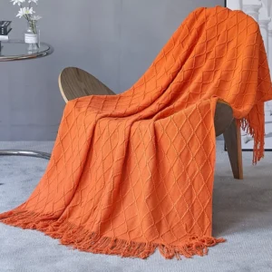 Koc dzianinowy z frędzlami chunky vintage beżowy Fioletowy