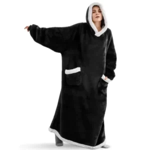 Koc z rękawami 180 cm — gigantyczna bluza polarowa do domu Czarny