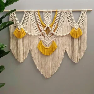 Kolorowy gobelin ścienny z makramy boho z drążkiem 1