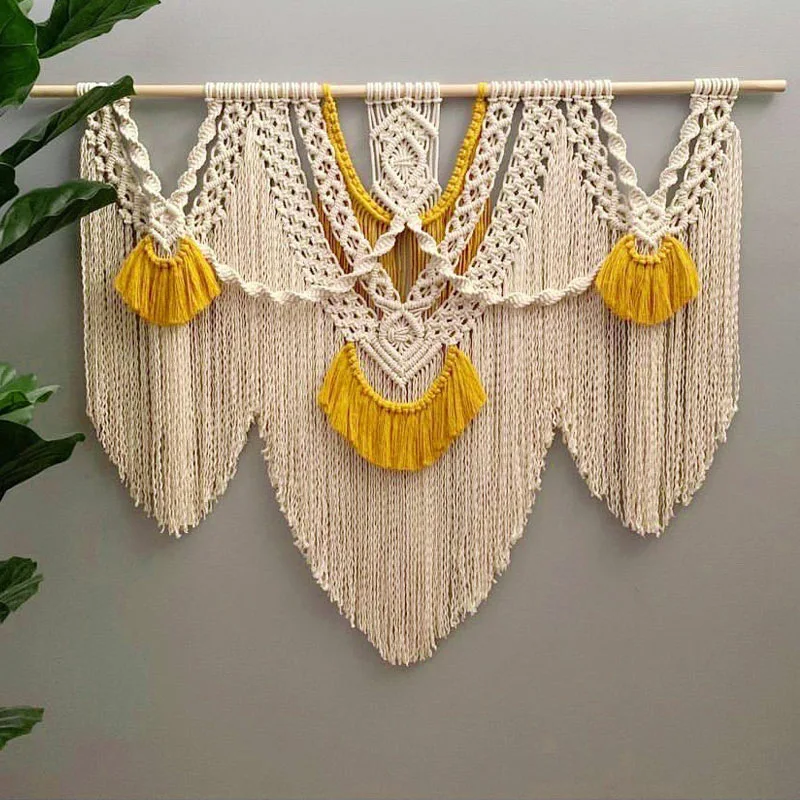 Kolorowy gobelin ścienny z makramy boho z drążkiem 1