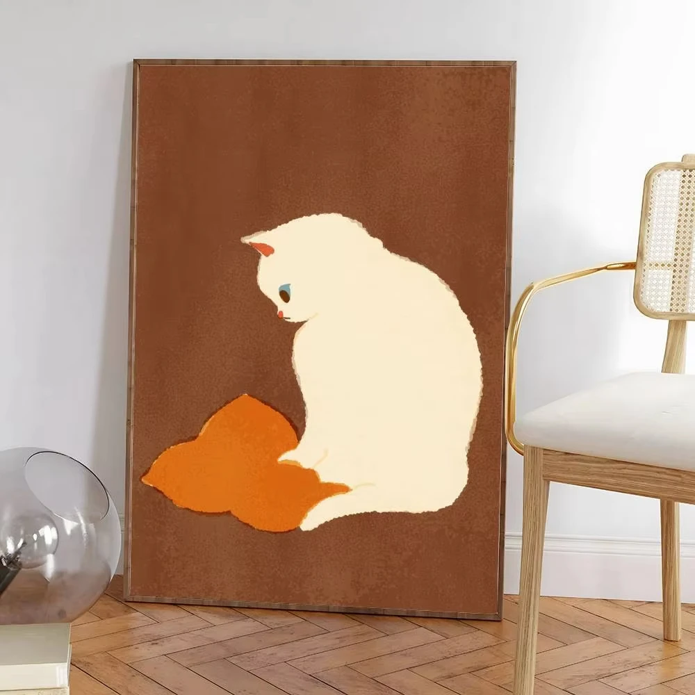 Kolorowy plakat z kotem do salonu i kawiarni na płótnie Wielo