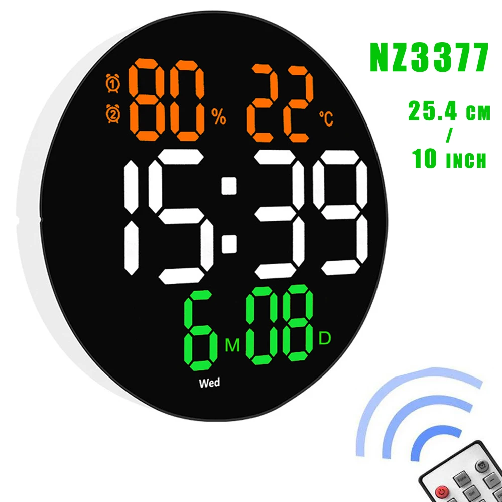 Kolorowy zegar ścienny LED 25 cm z kalendarzem i temperaturą Wielo