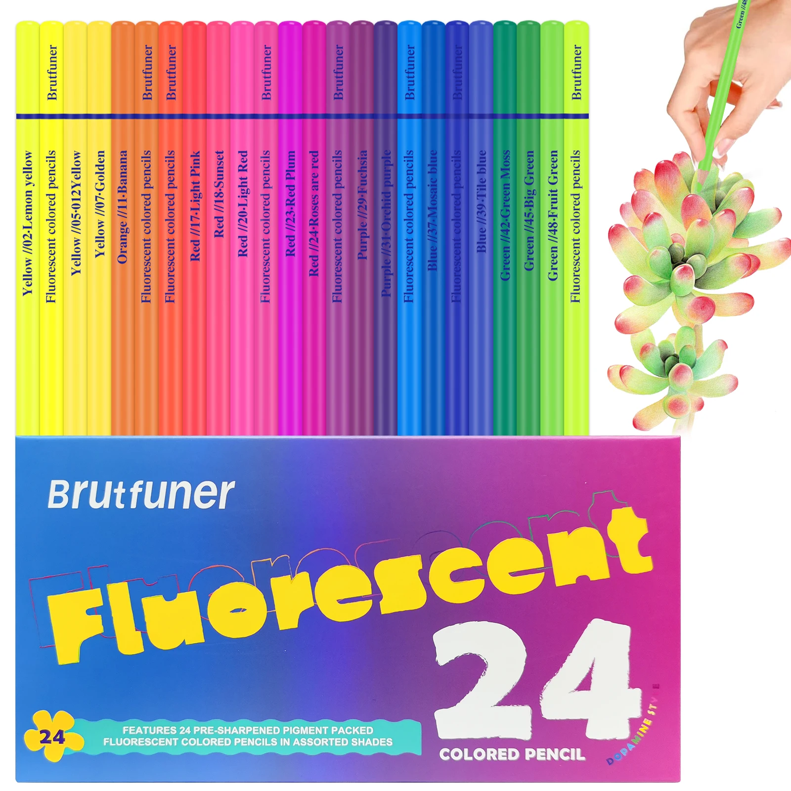 Kredki neonowe fluorescencyjne do kolorowania, zestaw 6/24/50 sztuk Czerwony