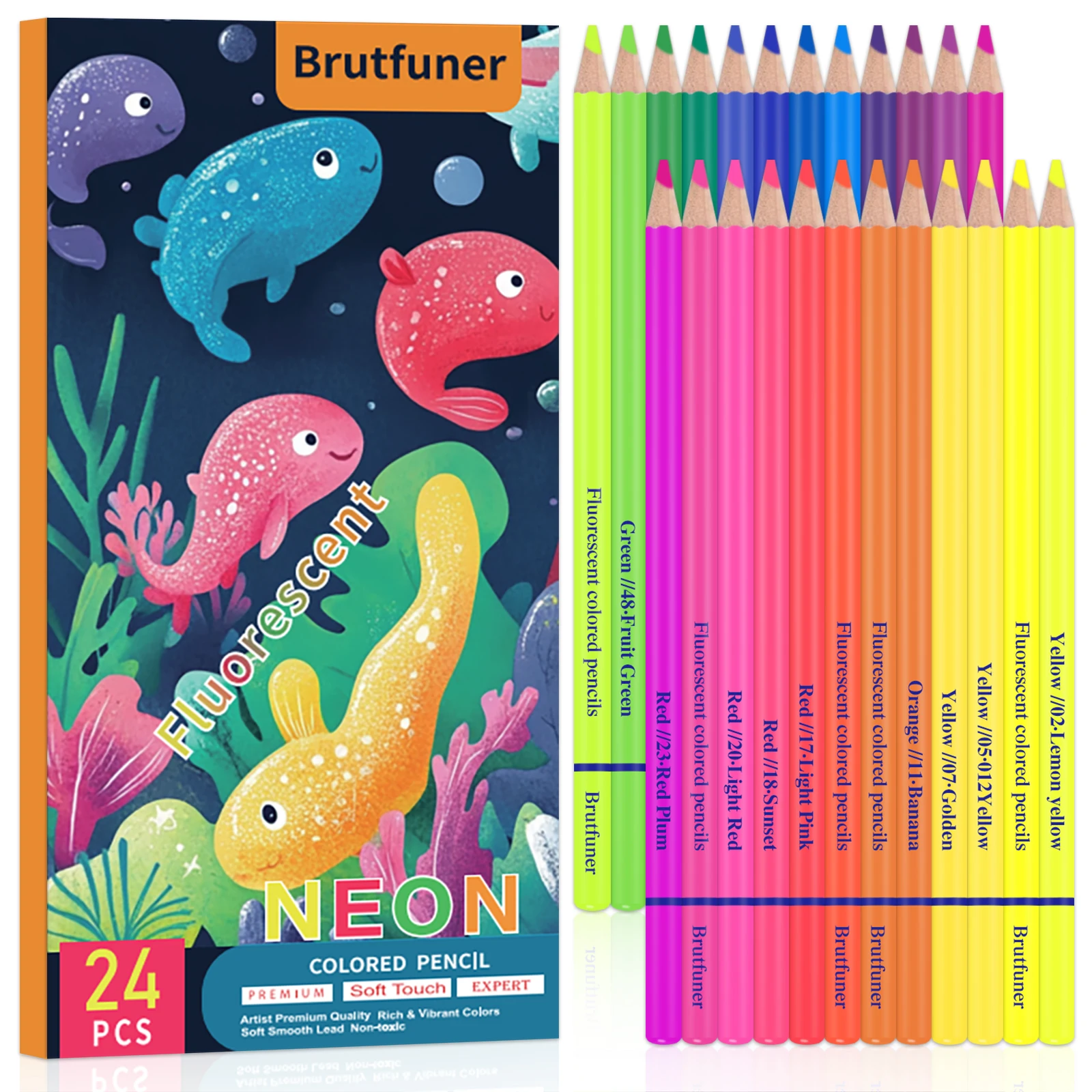 Kredki neonowe fluorescencyjne do kolorowania, zestaw 6/24/50 sztuk żółty