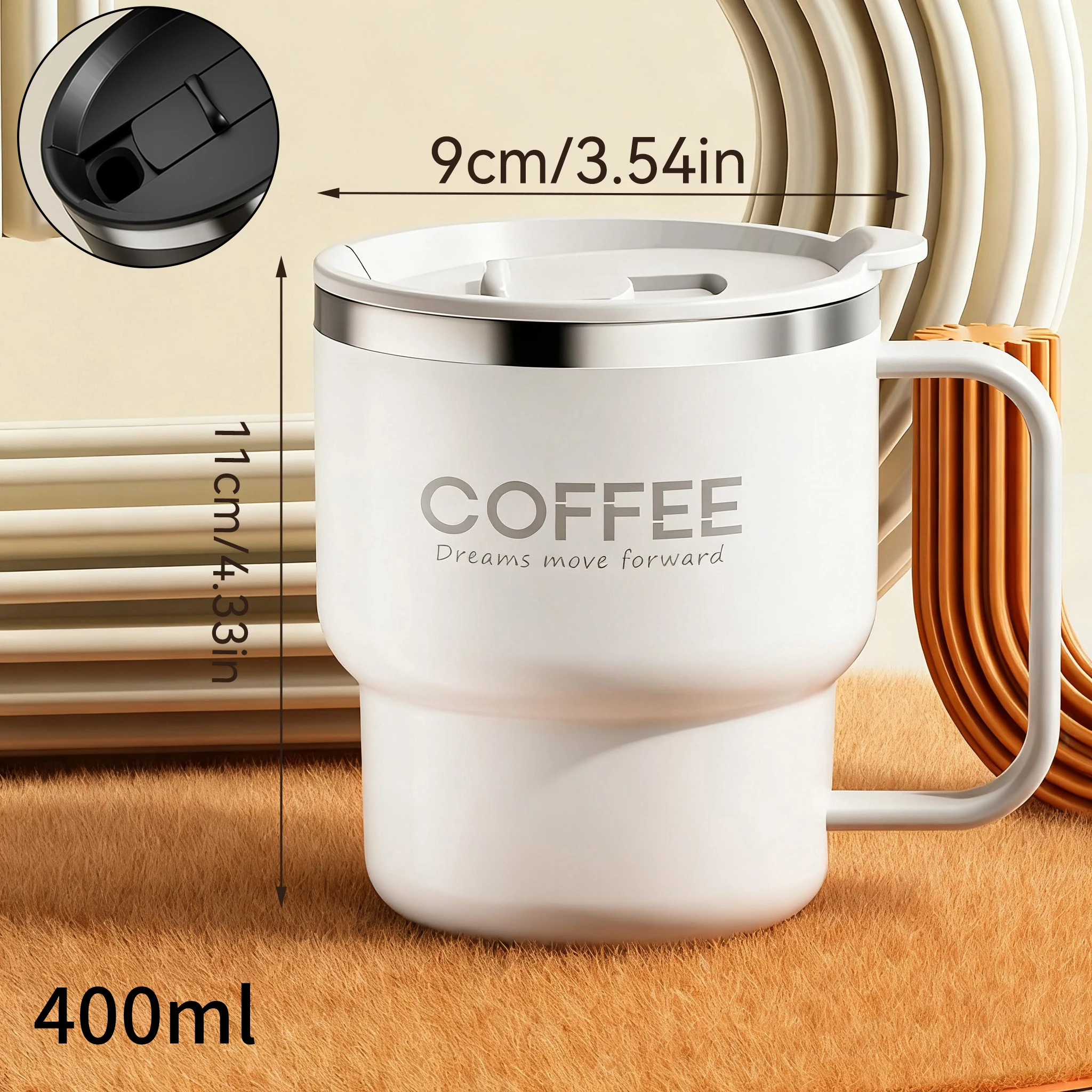 Kubek termiczny ze stali nierdzewnej z pokrywką 400-480 ml Jasnoszary