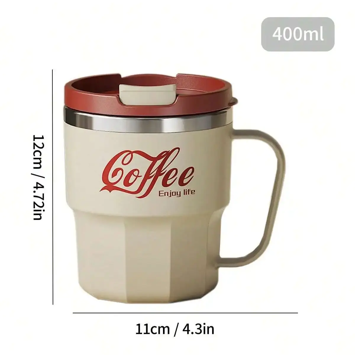 Kubek termiczny ze stali nierdzewnej z pokrywką 400-480 ml Jasny