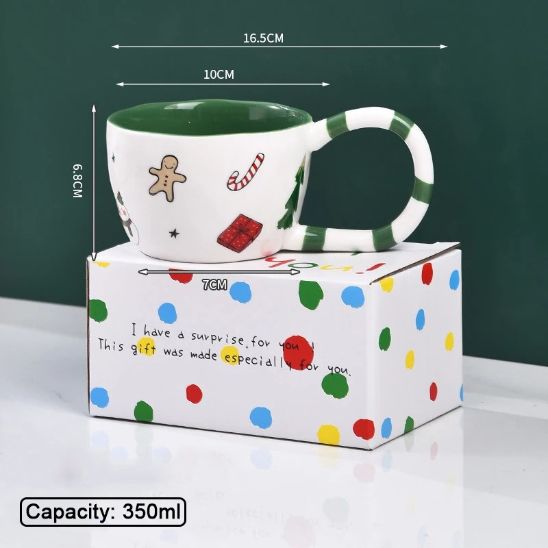 Ceramiczne kubki świąteczne z motywem Mikołaja i bałwana — zestaw do kawy Bordowy
