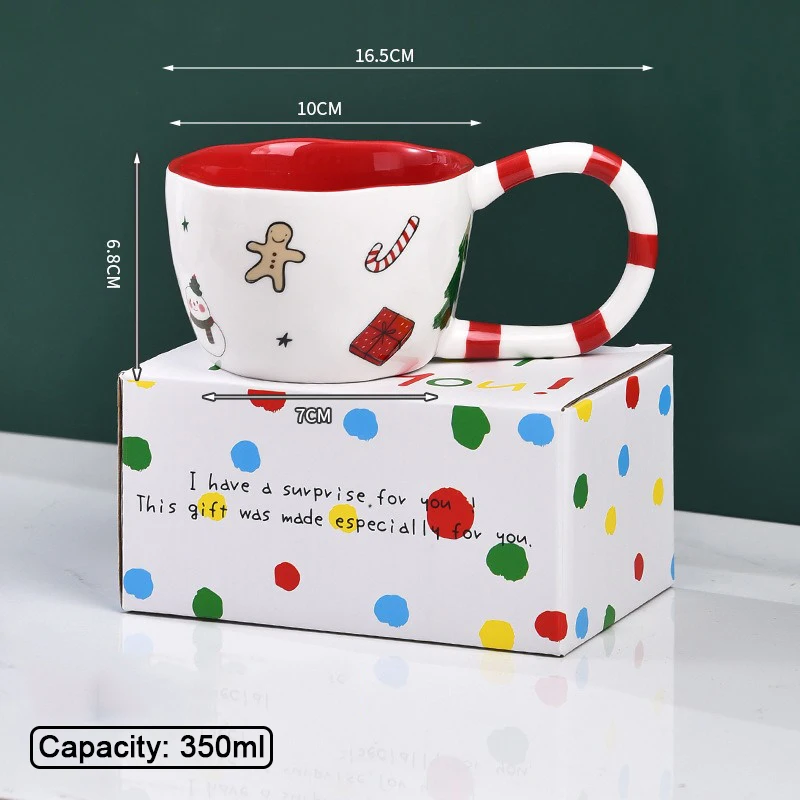 Ceramiczne kubki świąteczne z motywem Mikołaja i bałwana — zestaw do kawy Brązowy