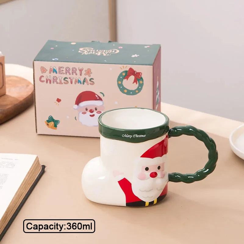 Ceramiczne kubki świąteczne z motywem Mikołaja i bałwana — zestaw do kawy Ciemny szary