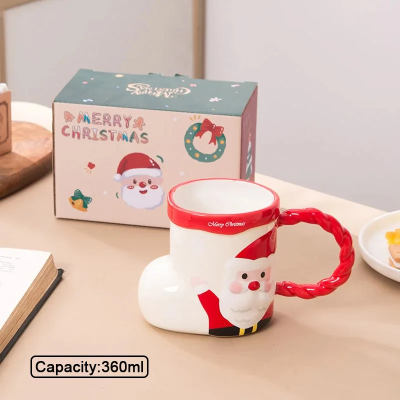 Ceramiczne kubki świąteczne z motywem Mikołaja i bałwana — zestaw do kawy Czekolada