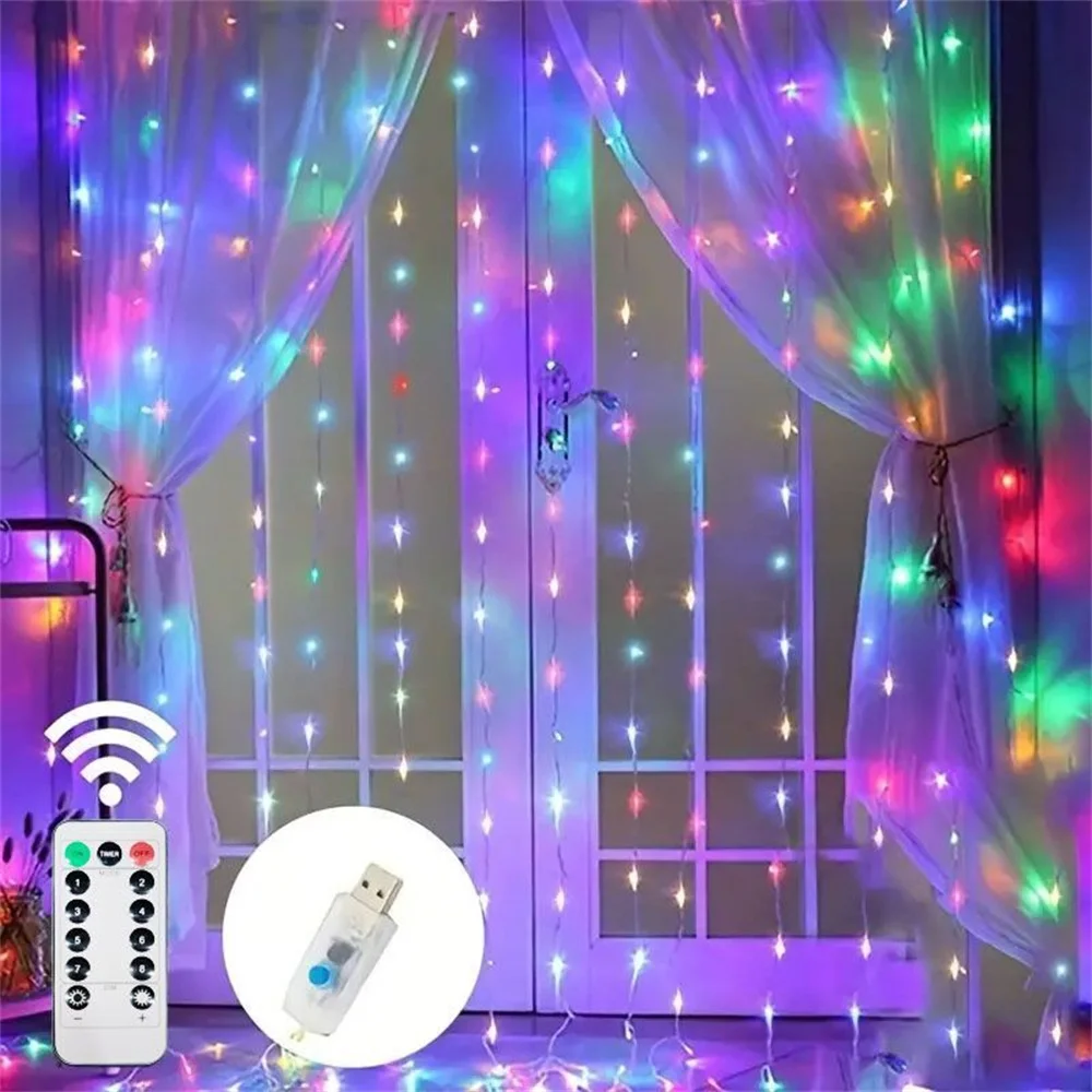 Kurtyna LED USB 3–6 m z pilotem — dekoracyjne lampki do sypialni Zielony