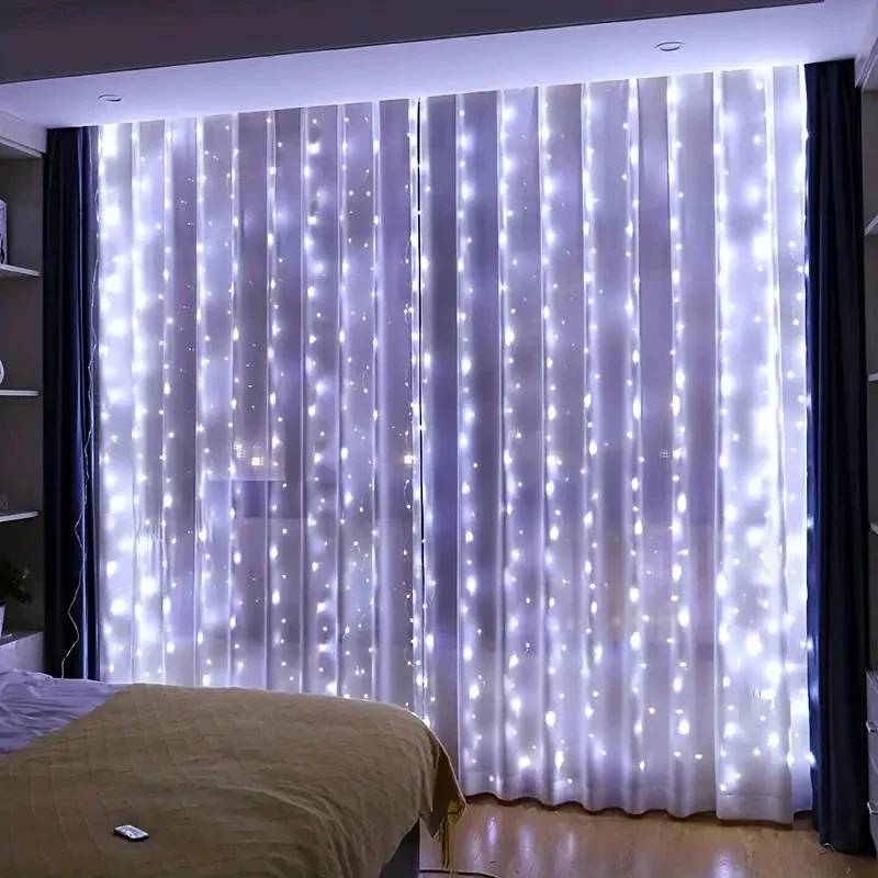 Kurtyna świetlna LED 3/4/6 m z pilotem USB — do sypialni i dekoracji świątecznych Biały